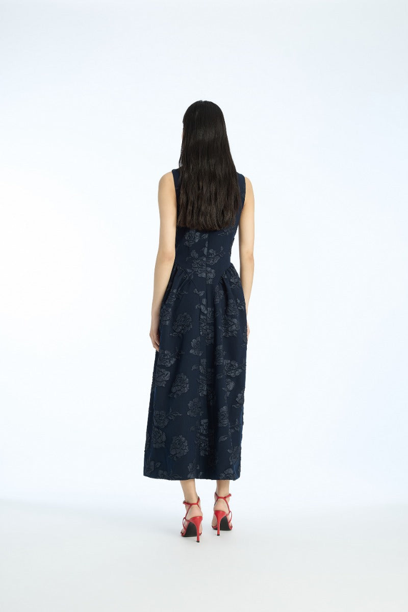 Jacquard Midi Dress Dark Blue