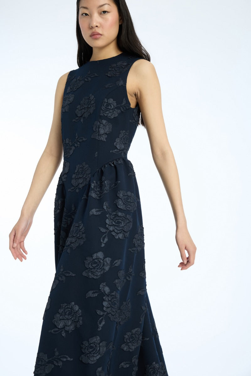 Jacquard Midi Dress Dark Blue