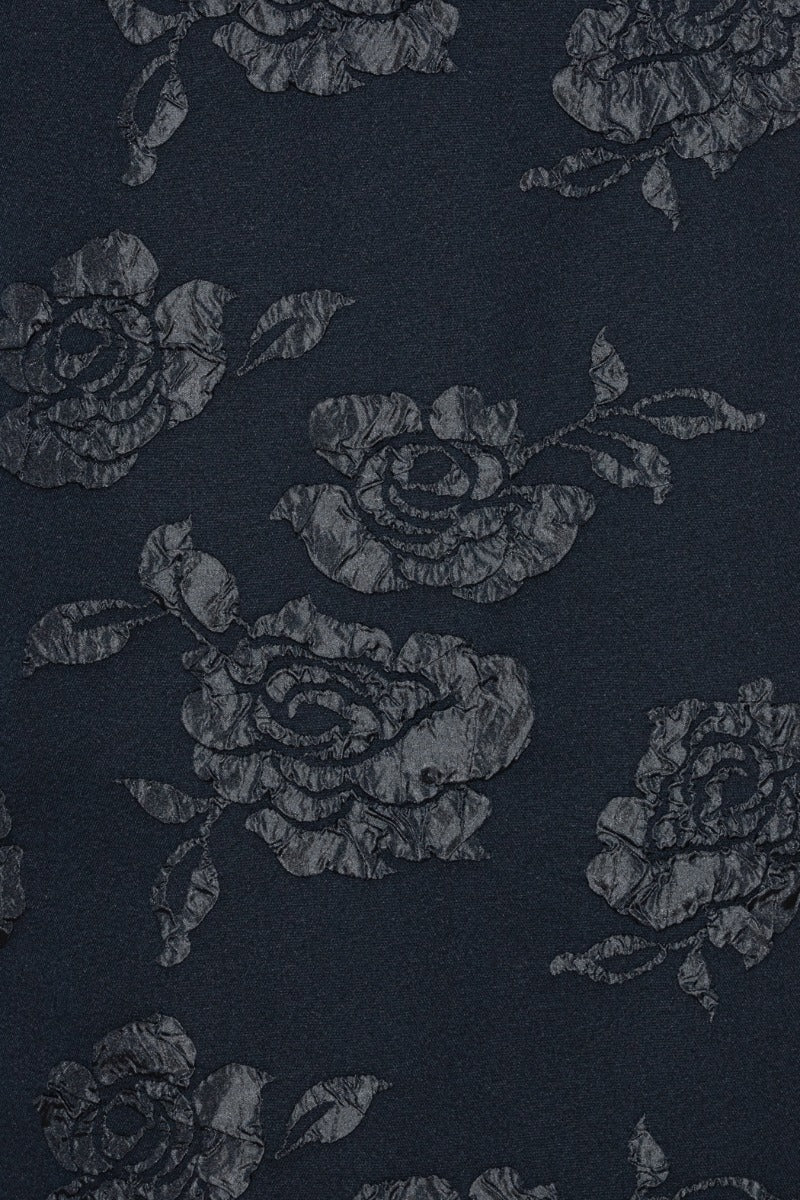 Jacquard Midi Puff Dress Dark Blue