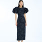 Jacquard Midi Puff Dress Dark Blue