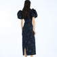 Jacquard Midi Puff Dress Dark Blue