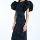 Jacquard Midi Puff Dress Dark Blue