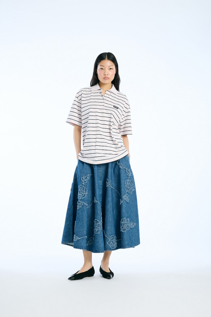 Oversized Striped Short Sleeve Polo