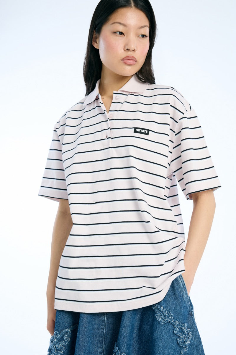 Oversized Striped Short Sleeve Polo