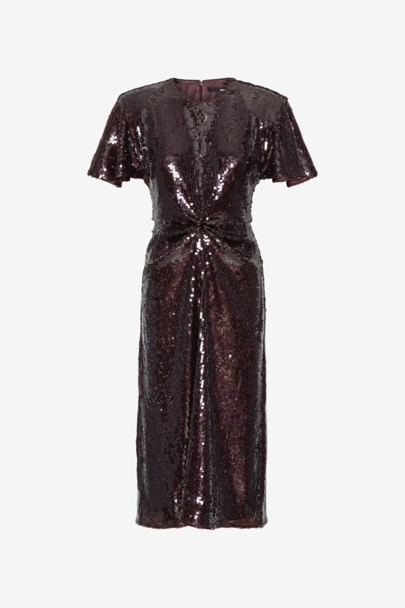 Sequin Dress W. Slit Dark Brown