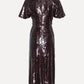 Sequin Dress W. Slit Dark Brown
