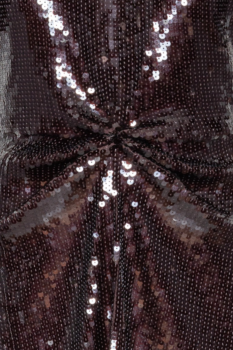 Sequin Dress W. Slit Dark Brown