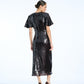 Sequin Dress W. Slit Dark Brown