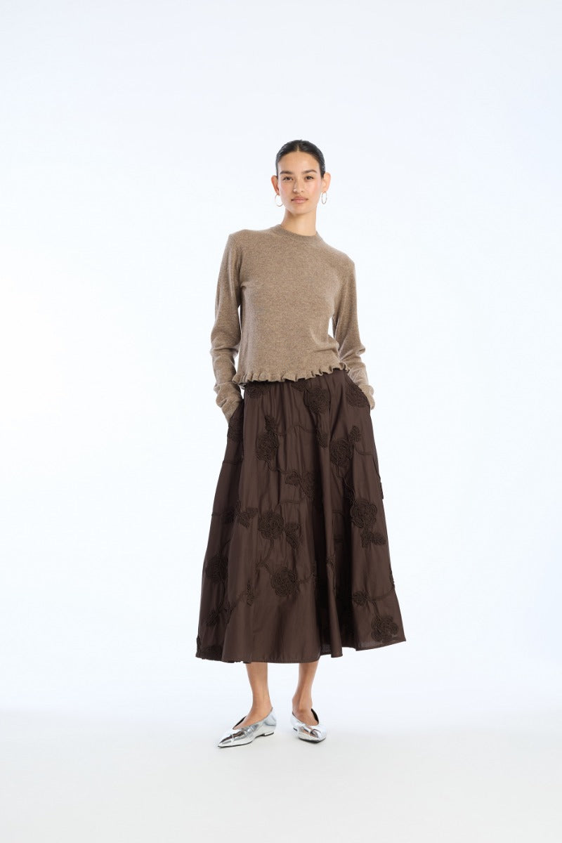 Flower Maxi Skirt Dark Brown