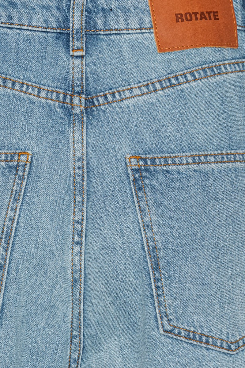 Draped Barrel Leg Jeans Light Blue Denim