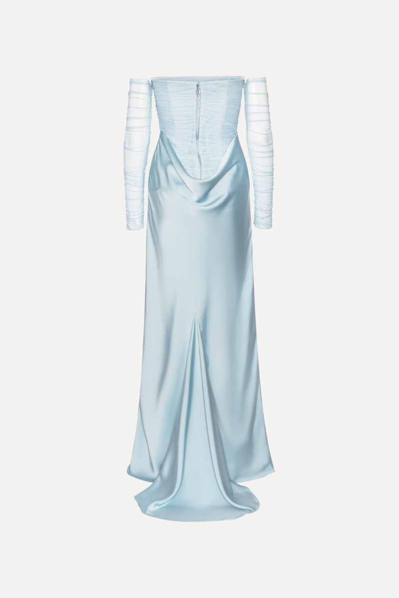Ruched Maxi Dress Light Blue