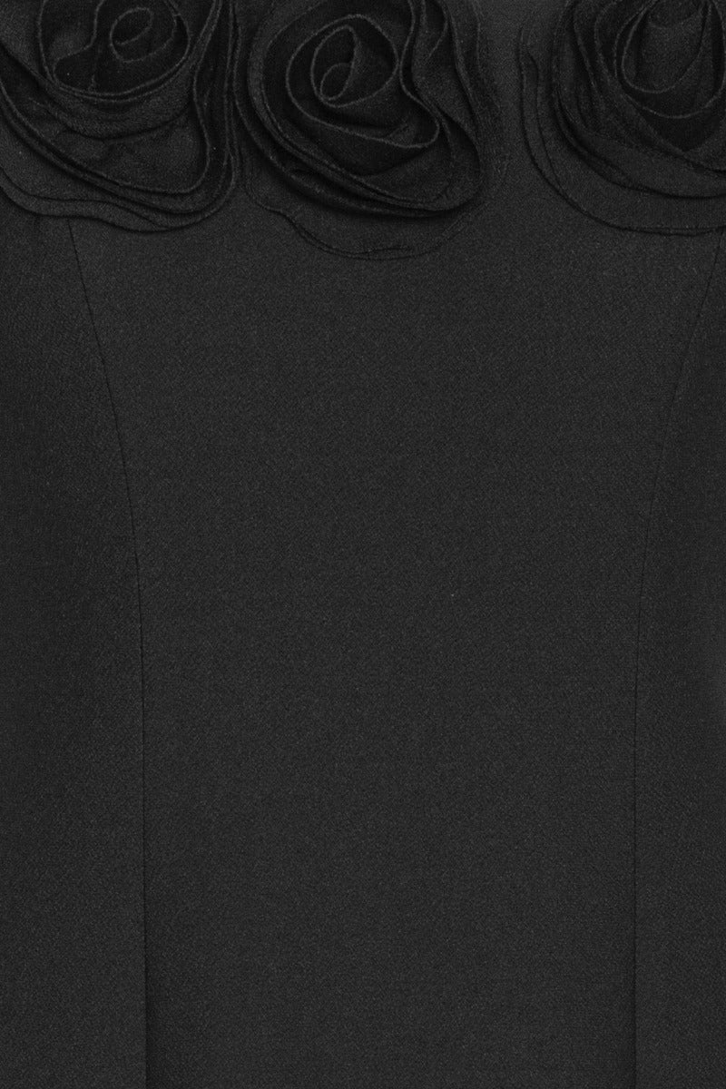 Crepe Midi Flower Dress Black