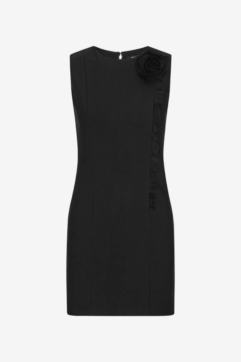 Crepe Mini Flower Dress Black