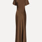 Satin Flowy Sleeve Dress Dark Brown