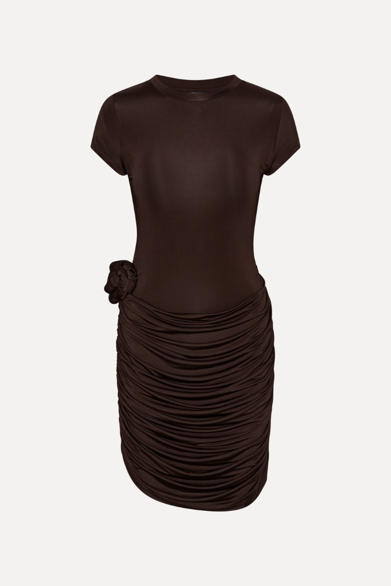 Rotate draped mini dress with rose