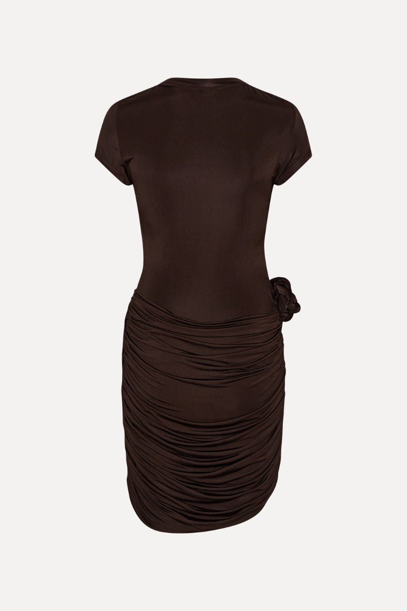 Rotate draped mini dress with rose