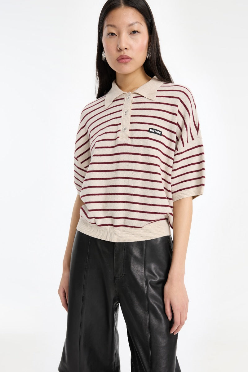 Slinky Knit Polo Striped Beige