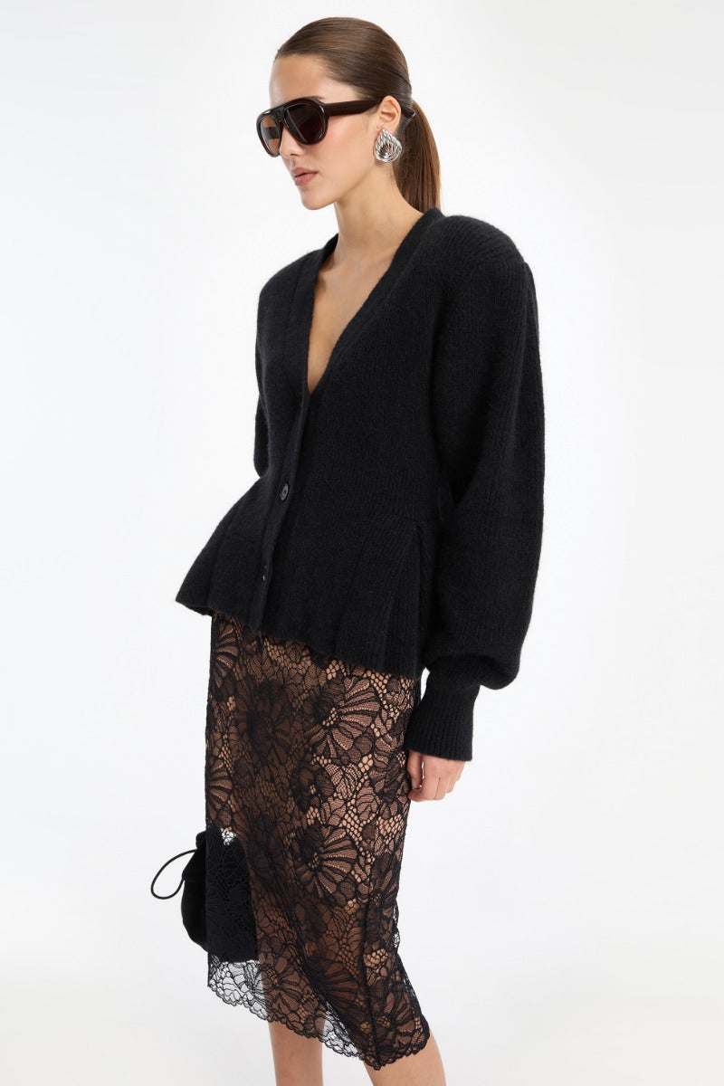 Knit Peplum Cardigan Black
