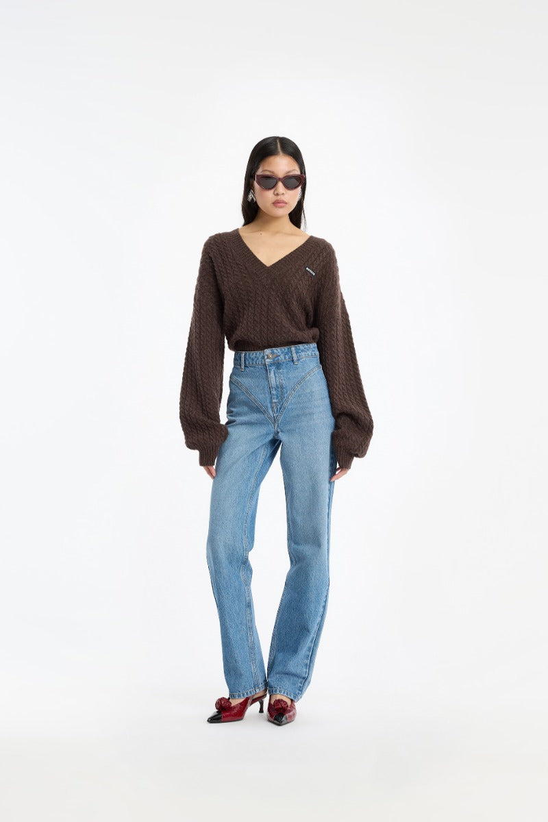 High Waist Cutline Jeans Blue