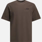 brown beige t-shirt with a small logo on a white background